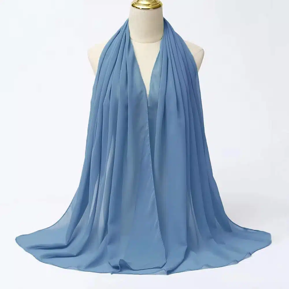 Hijab mousseline de soie bleu