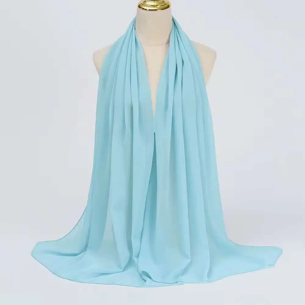 Hijab mousseline de soie bleu
