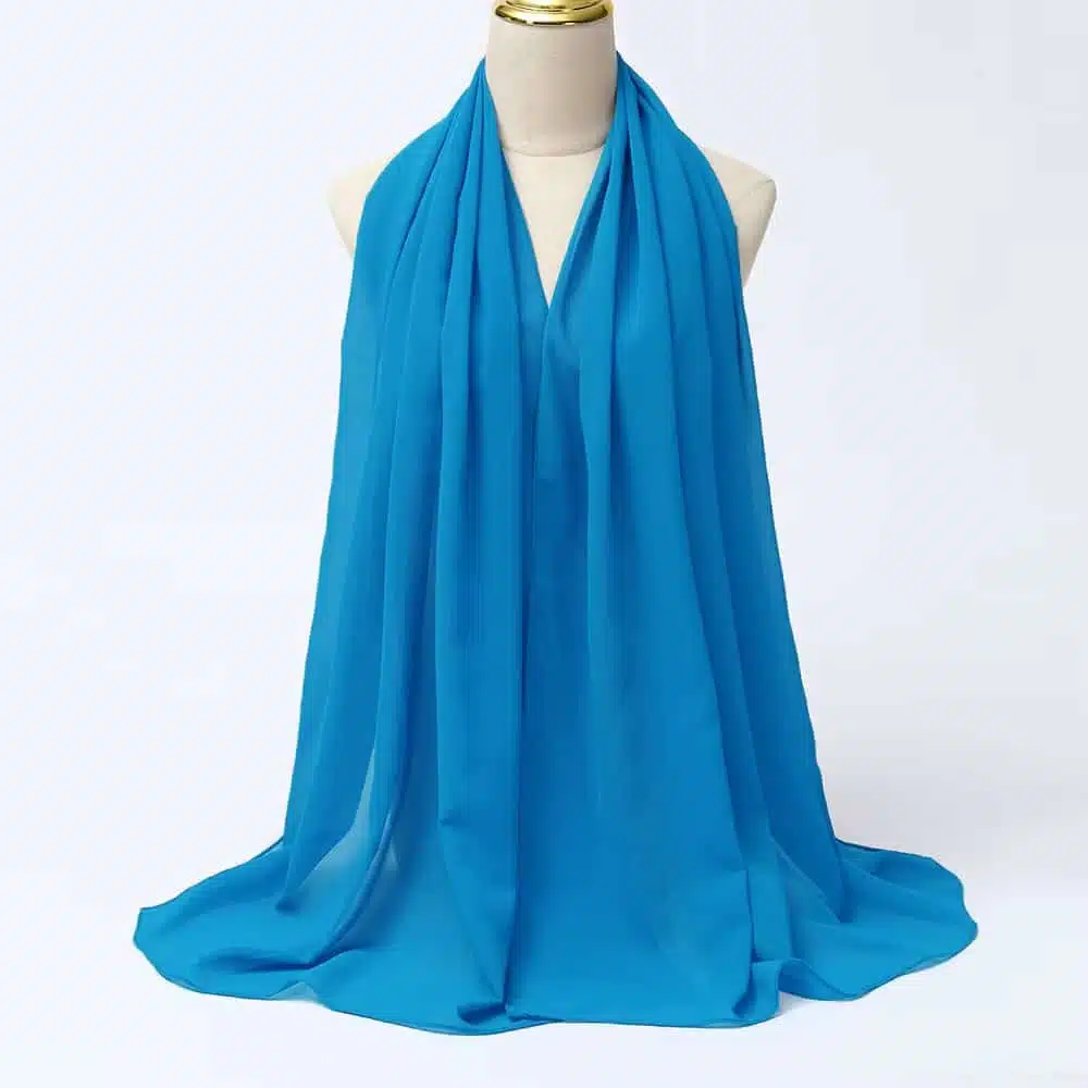 Hijab mousseline de soie bleu