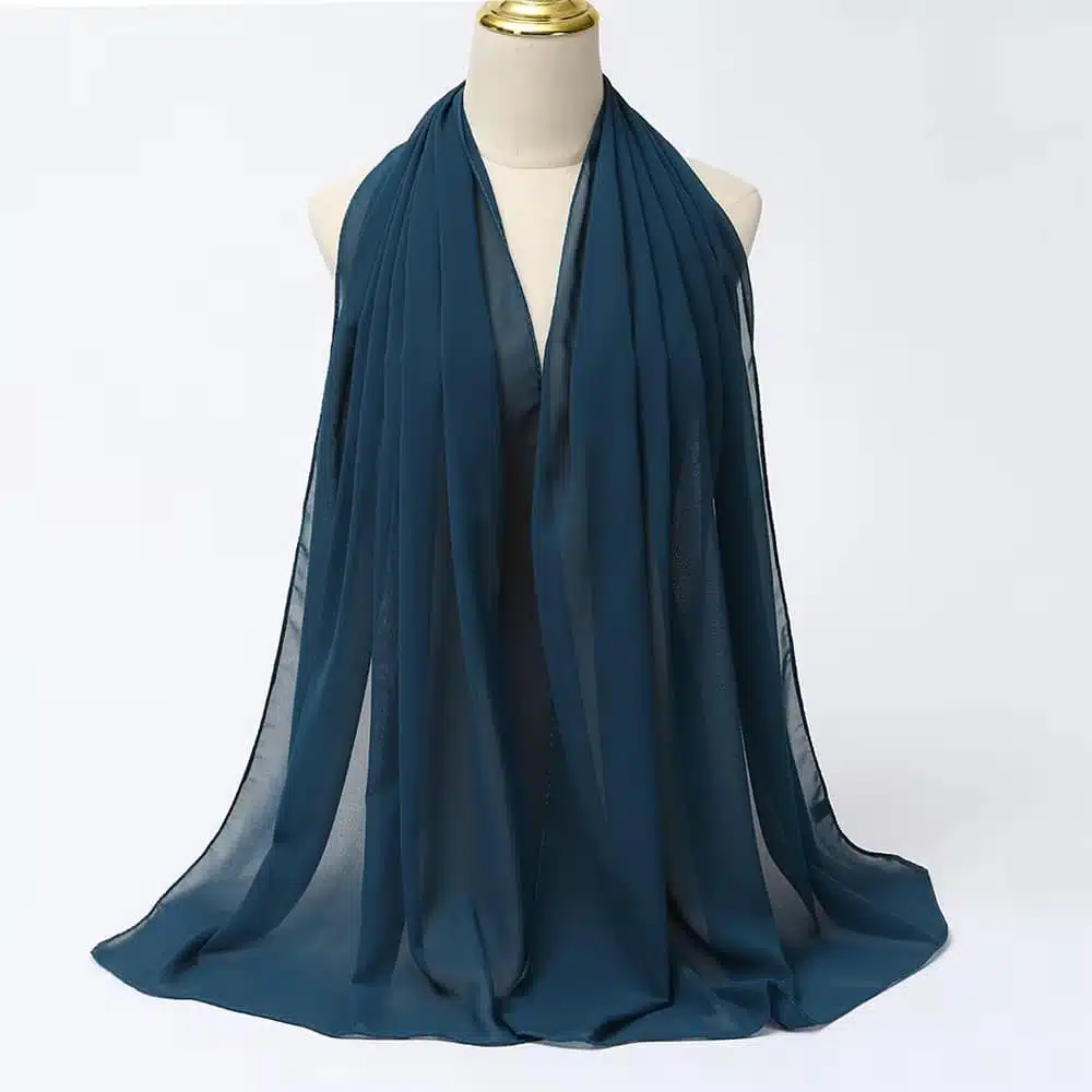 Hijab mousseline de soie bleu