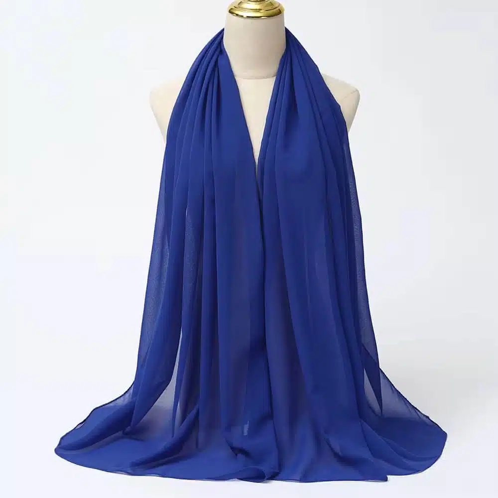 Hijab mousseline de soie bleu
