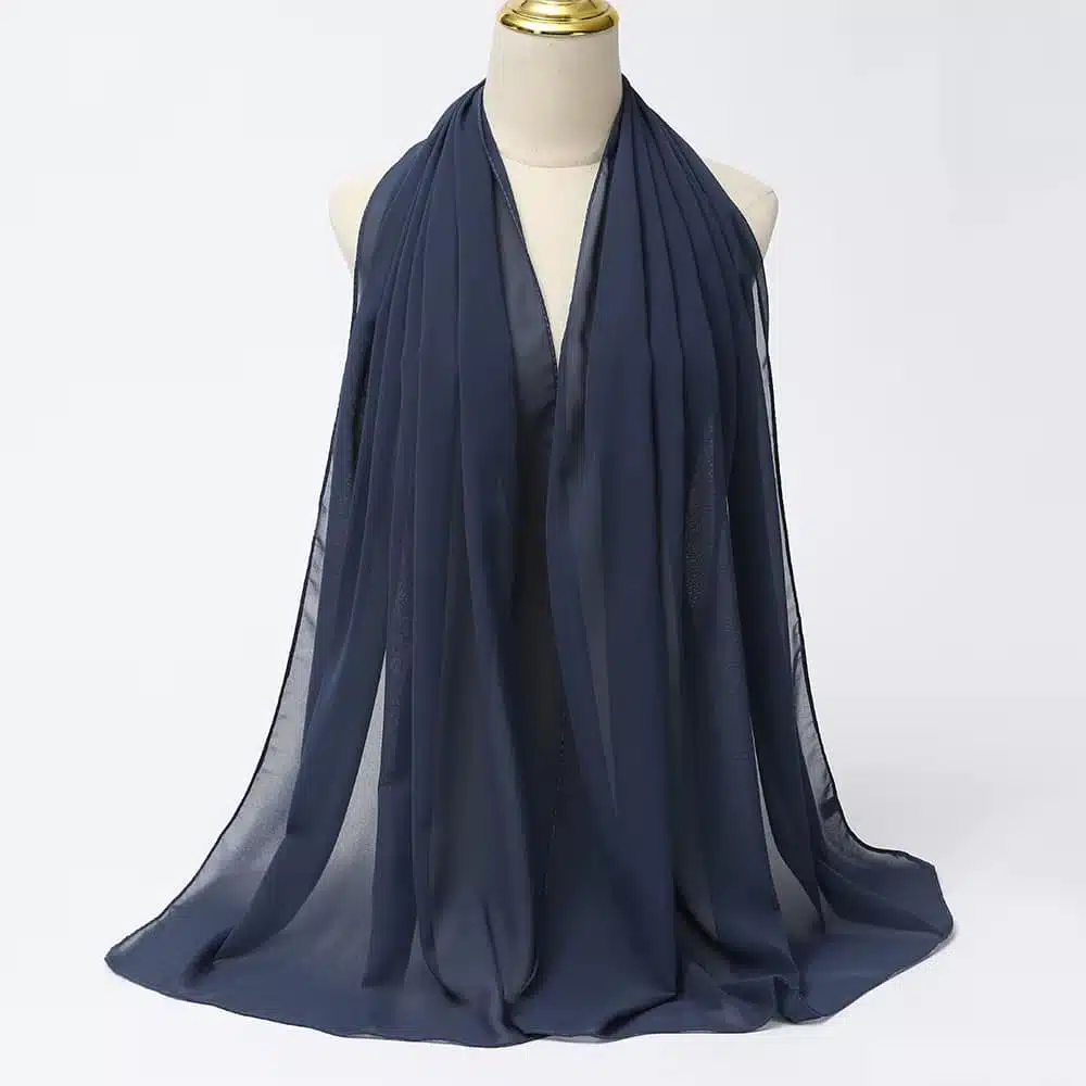 Hijab mousseline de soie bleu