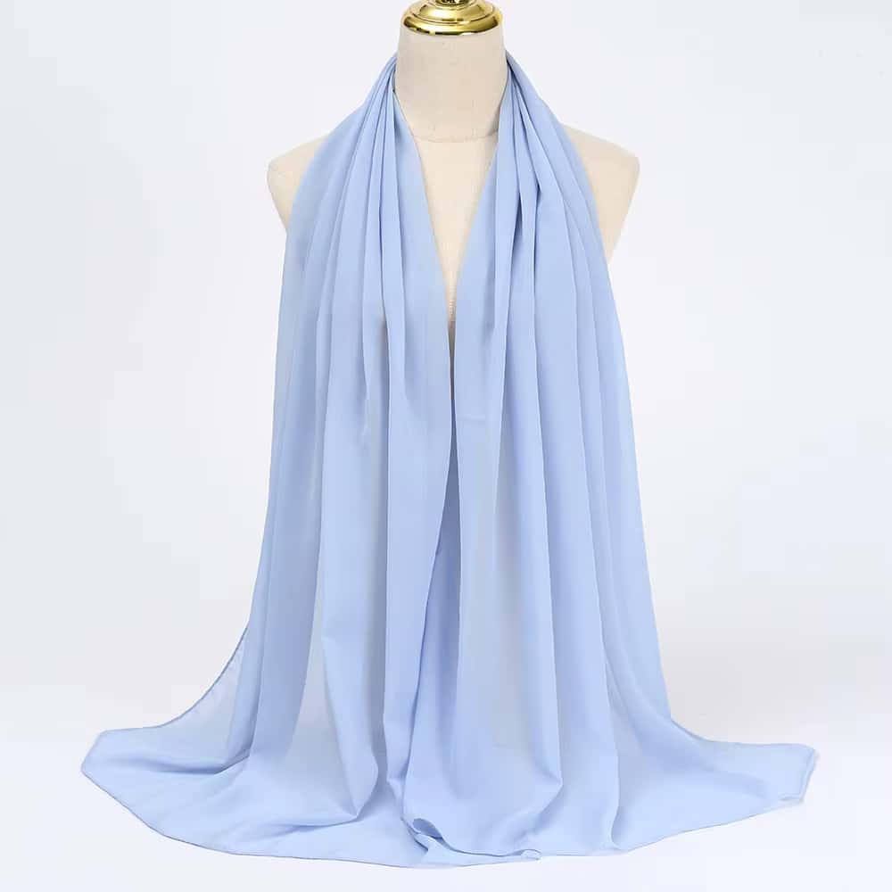 Hijab Mousseline de Soie Bleu (9)