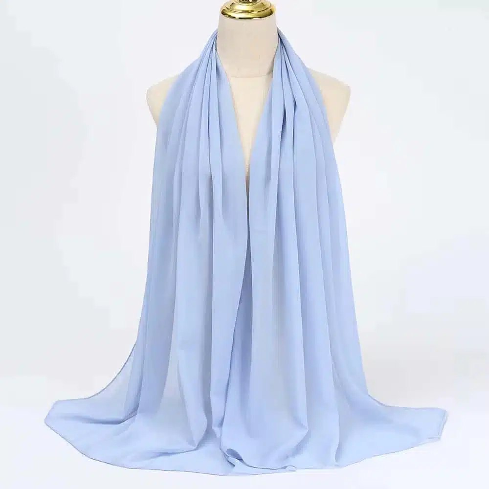Hijab mousseline de soie bleu