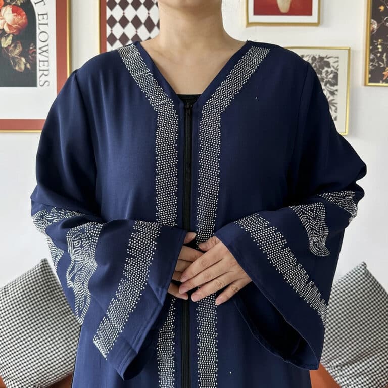 Abaya brodée style kimono - bleu