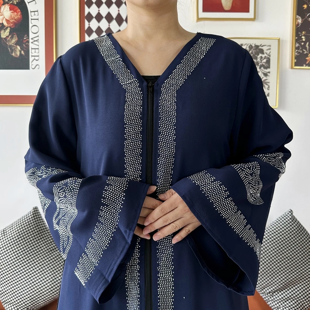 Abaya brodée style kimono - bleu