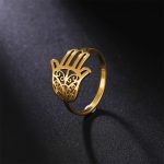 Anillo mano de Fátima de acero inoxidable - Dorado