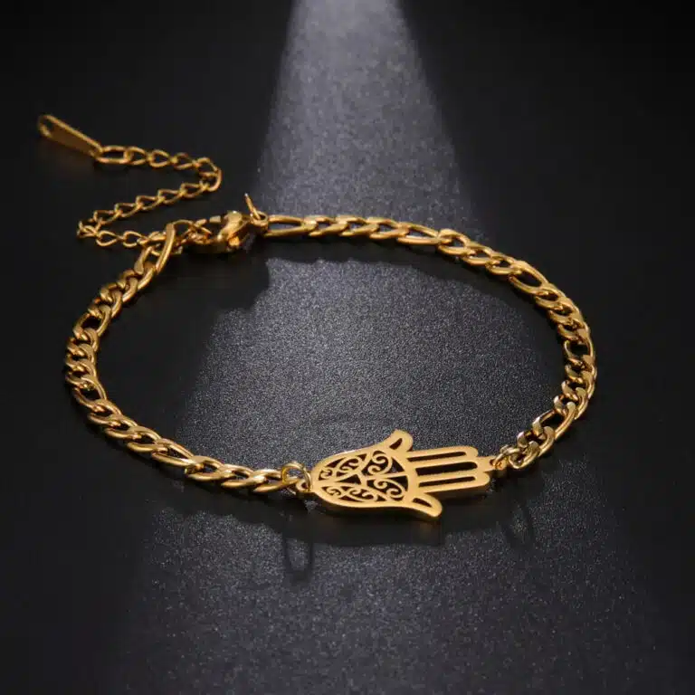 Bracelet main de Fatma en acier inoxydable - Doré