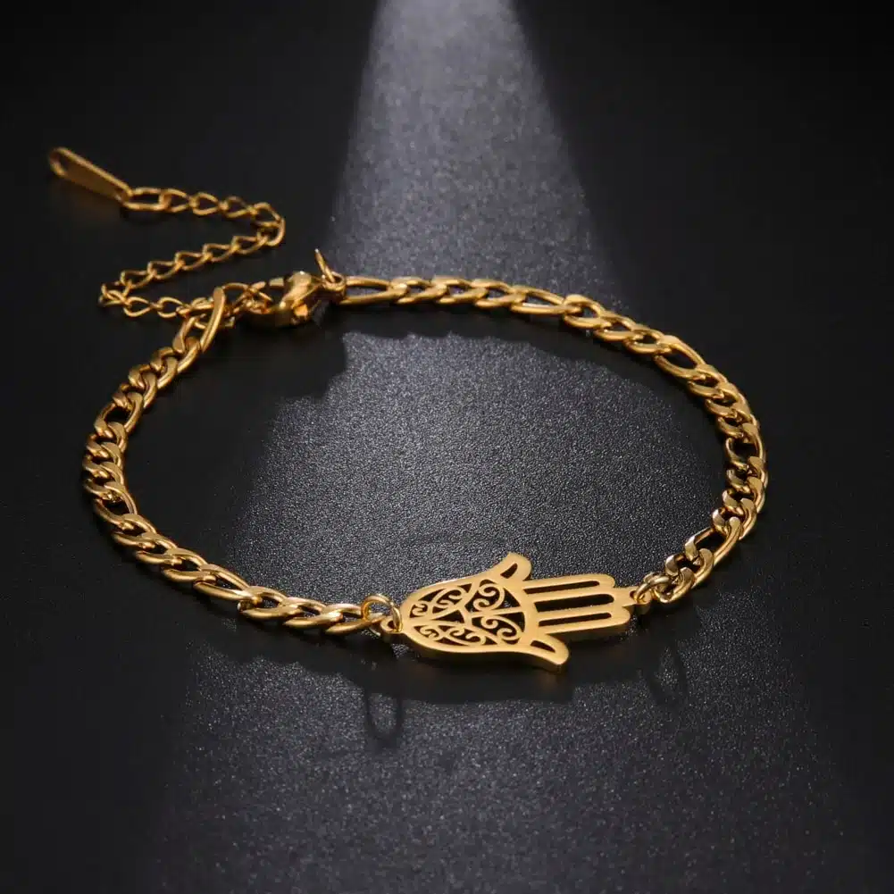 Bracelet main de Fatma en acier inoxydable - Doré