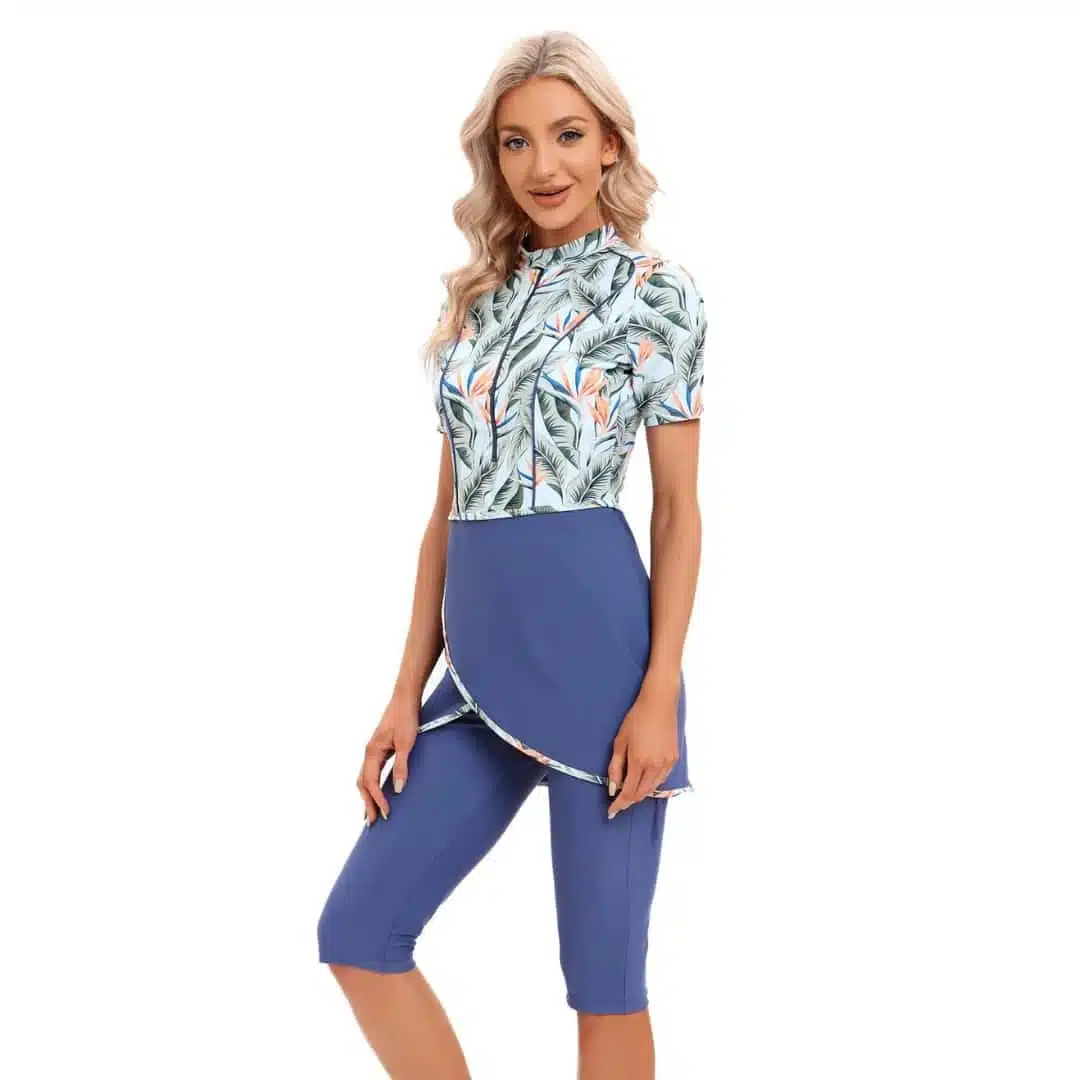 Burkini femme court motifs floraux