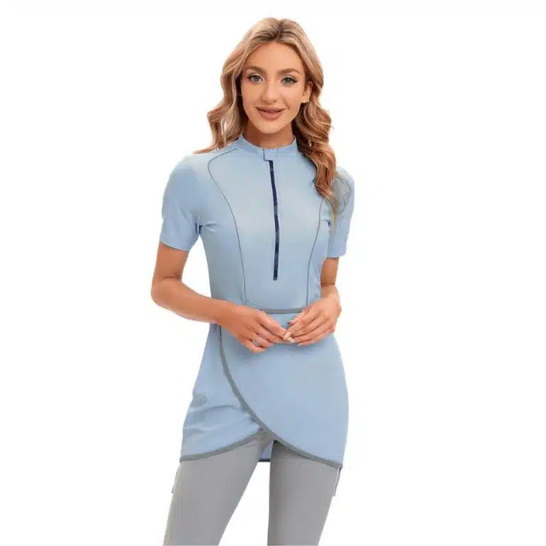 Burkini court femme bleu gris