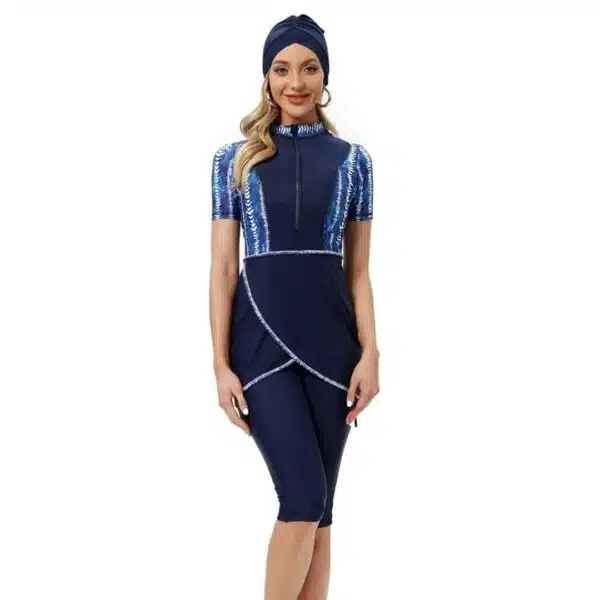Burkini femme demi manche nuances de bleues