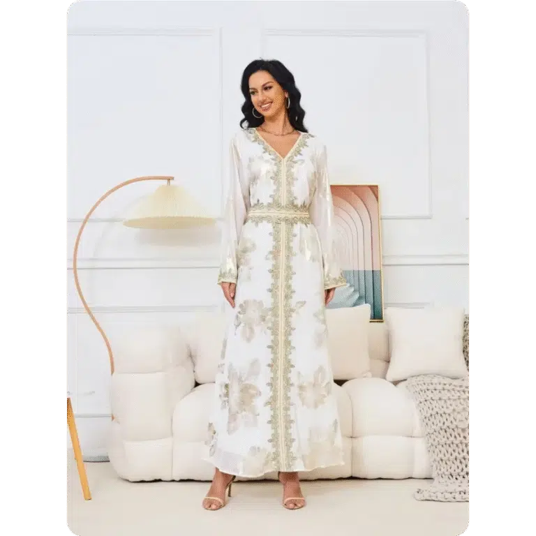Caftan Marocain Blanc Doré 3