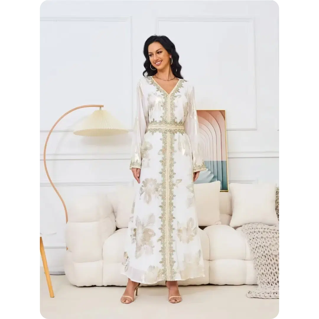 Caftan Marocain Blanc Doré 3