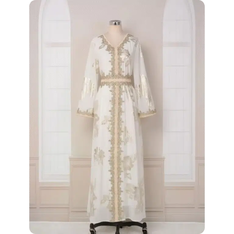 Caftan Marocain Blanc Doré 6
