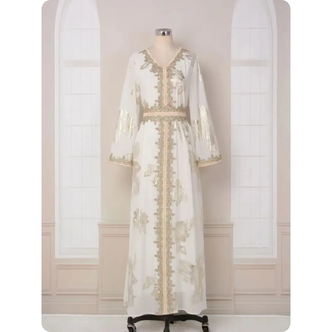 Caftan Marocain Blanc Doré 6