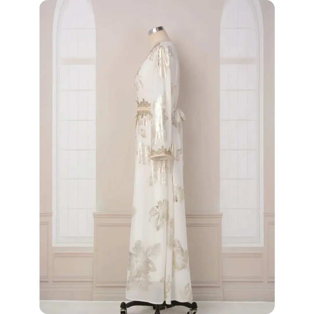 Caftan Marocain Blanc Doré 8