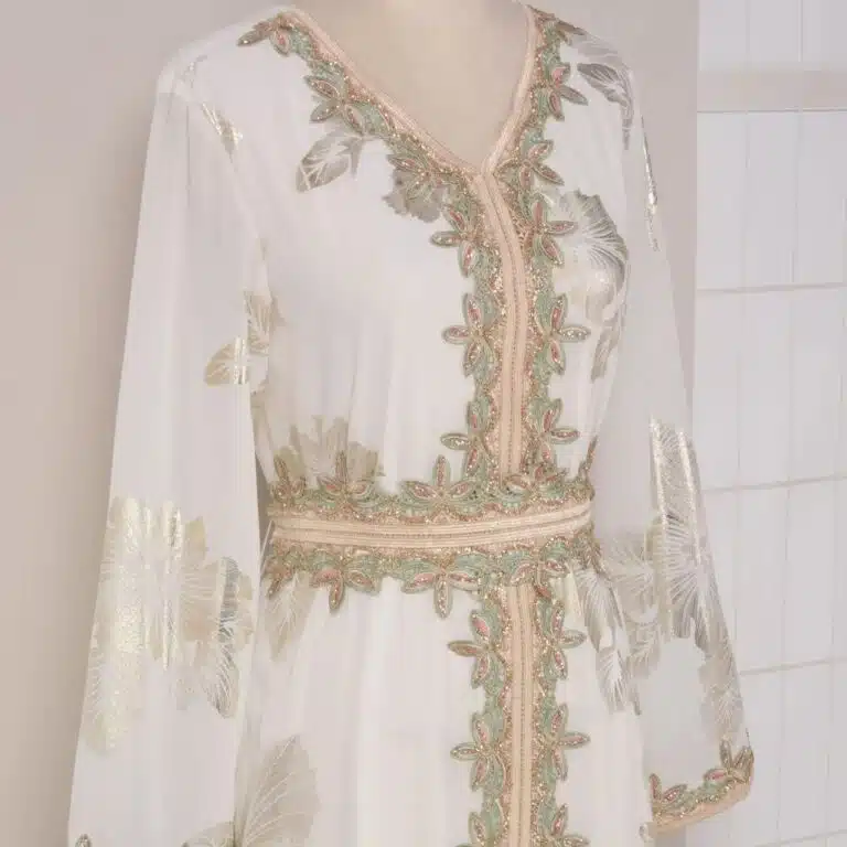 Caftan marocain blanc doré - taille (1)