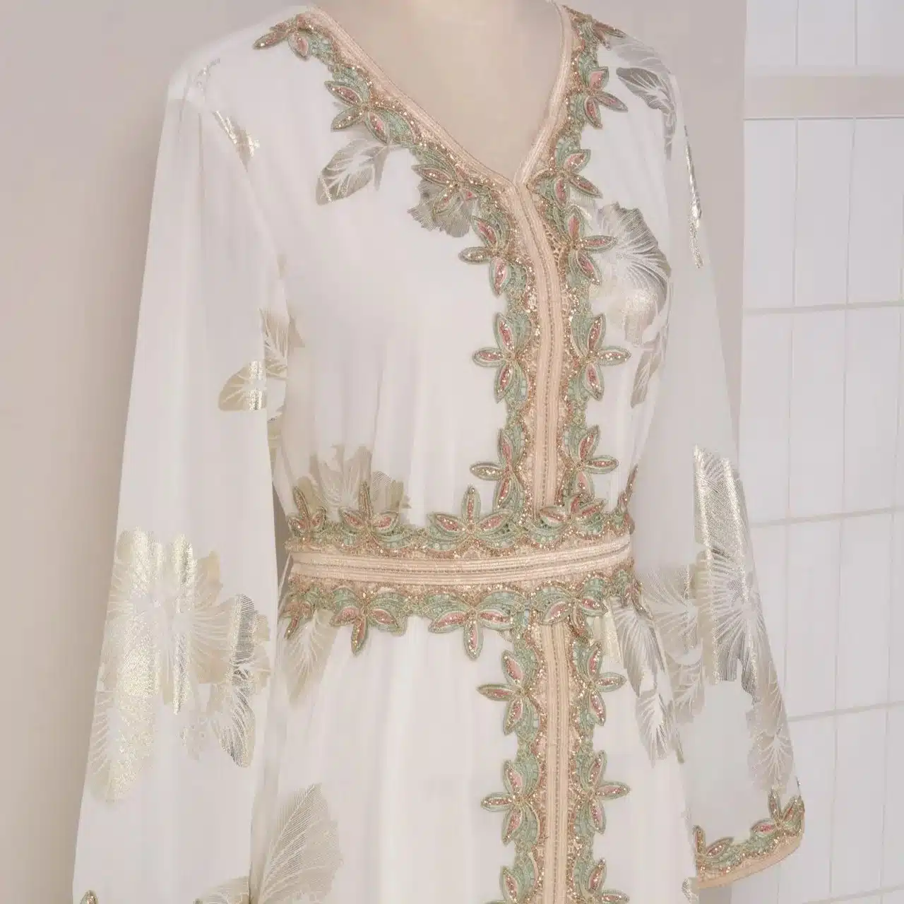 Caftan marocain blanc doré - taille (1)