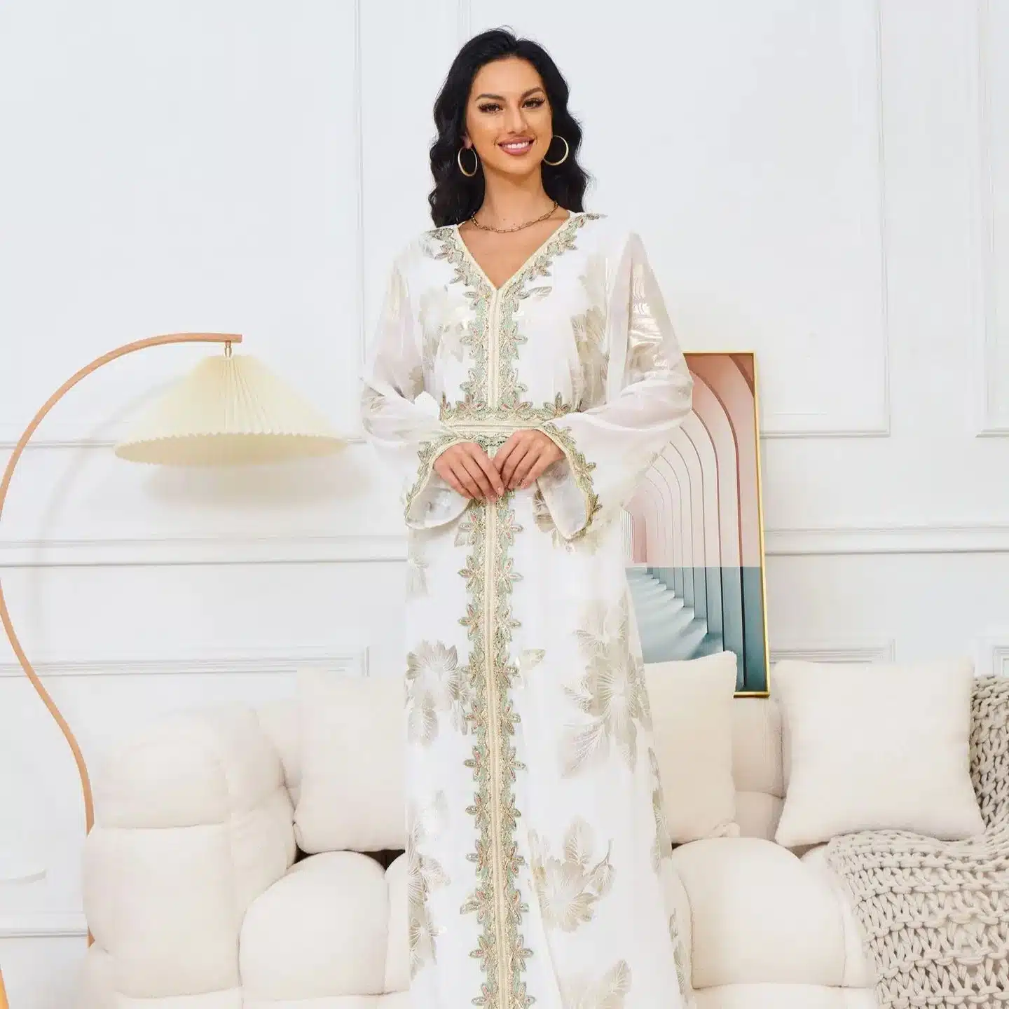 Caftan marocain blanc doré - taille (2)