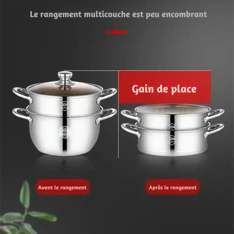 Cuiseur vapeur couscoussier 2 étages en acier inoxydable
