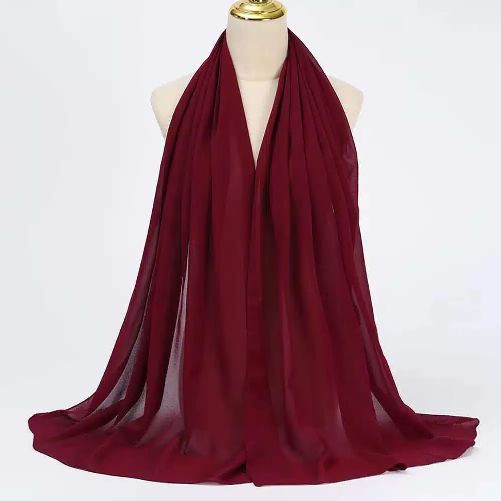 Hijab en mousseline de soie rouge - Bordeaux