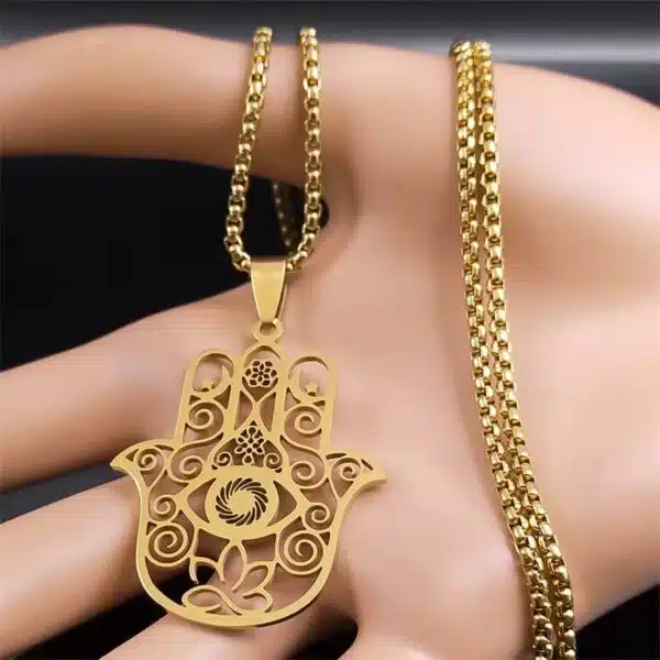 Pendentif main de Fatma en acier inoxydable