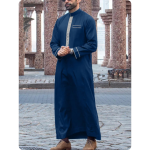 Qamis de homem para casamento, de corte direito, com bordados e gola mao