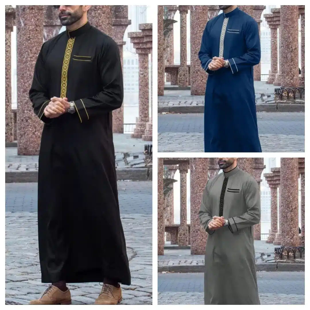 Qamis homme pour mariage – coupe droite avec broderies et col mao