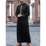 Qamis de homem para casamento, de corte direito, com bordados e gola mao