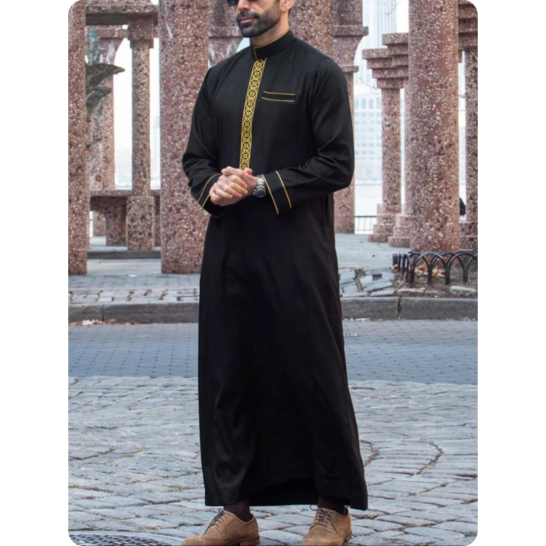 Qamis Homme pour Mariage – Coupe Droite avec Broderies et col Mao 2