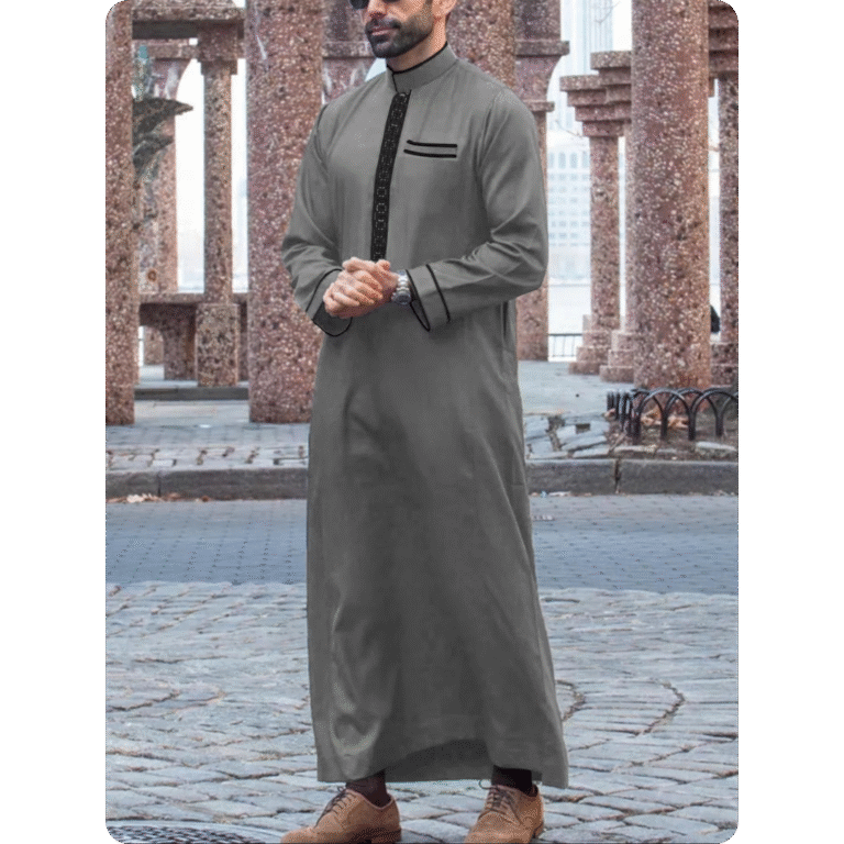 Qamis Homme pour Mariage – Coupe Droite avec Broderies et col Mao 4