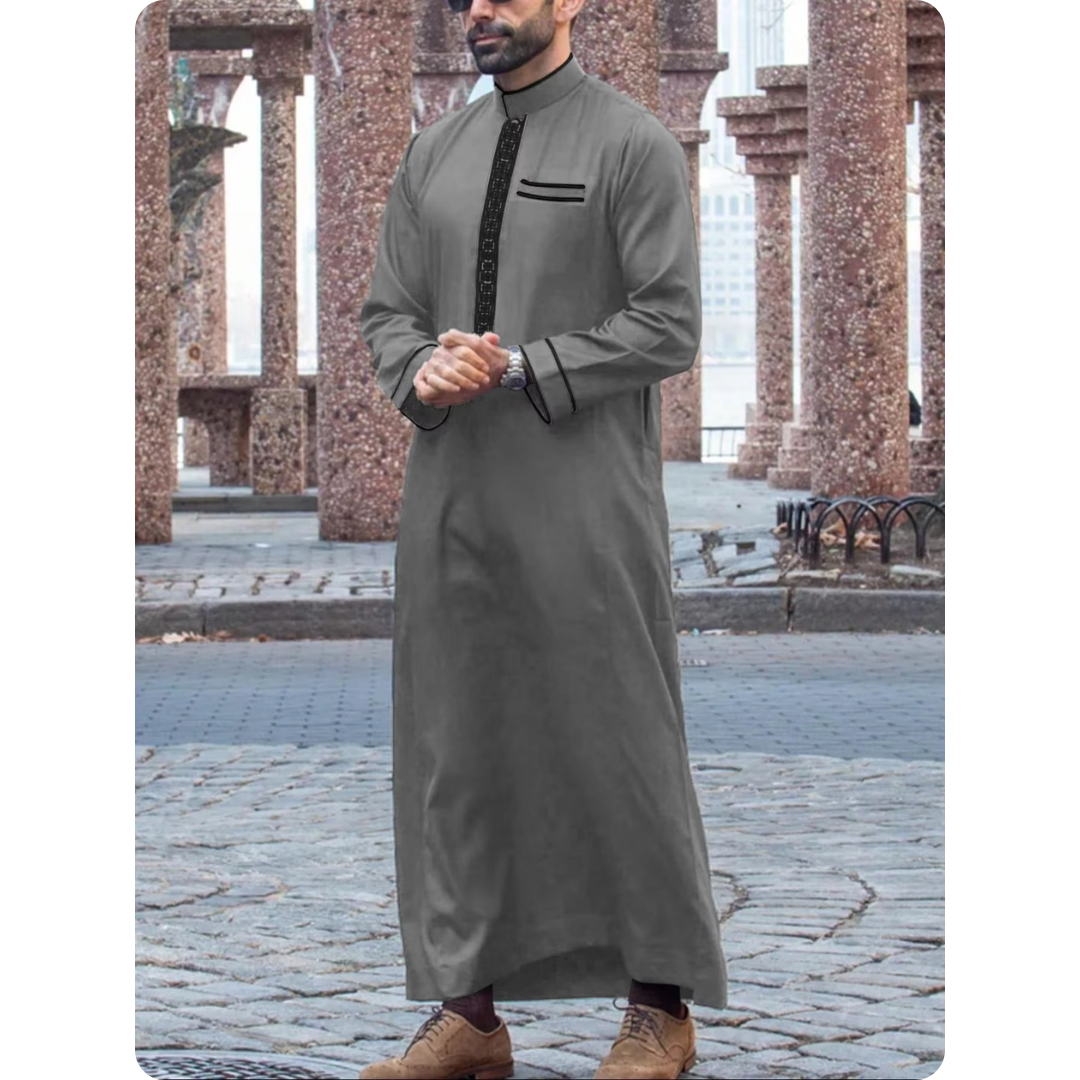 Qamis Homme pour Mariage – Coupe Droite avec Broderies et col Mao 4