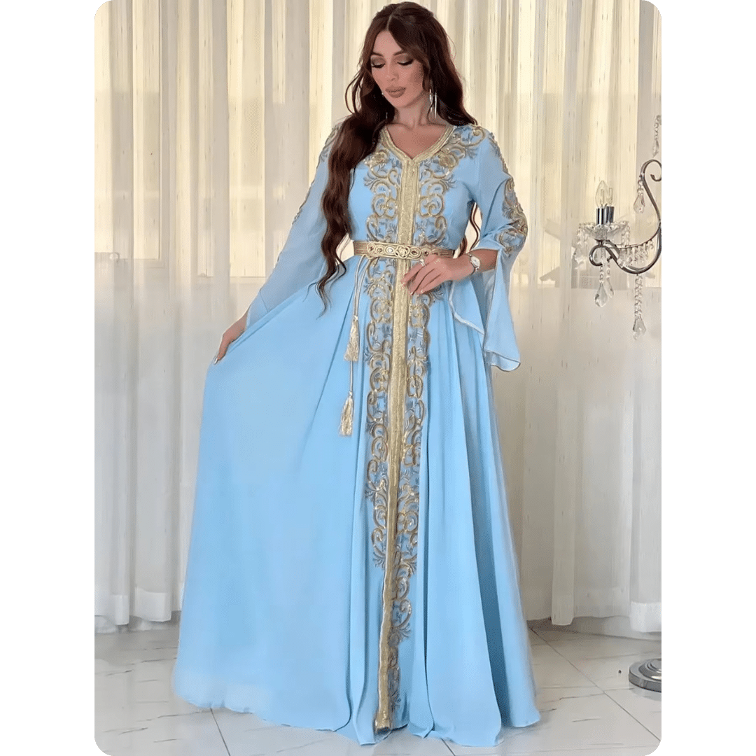 Robe Caftan Traditionnelle Marocaine à Manches Évasées 1