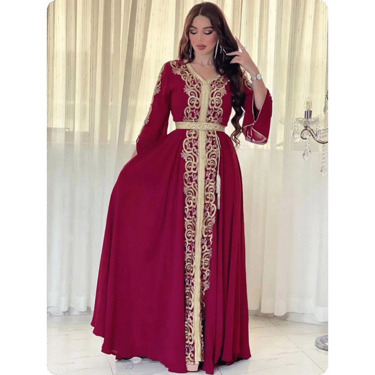 Robe Caftan Traditionnelle Marocaine à Manches Évasées 2