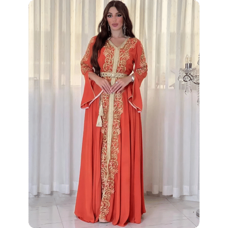 Robe Caftan Traditionnelle Marocaine à Manches Évasées 3