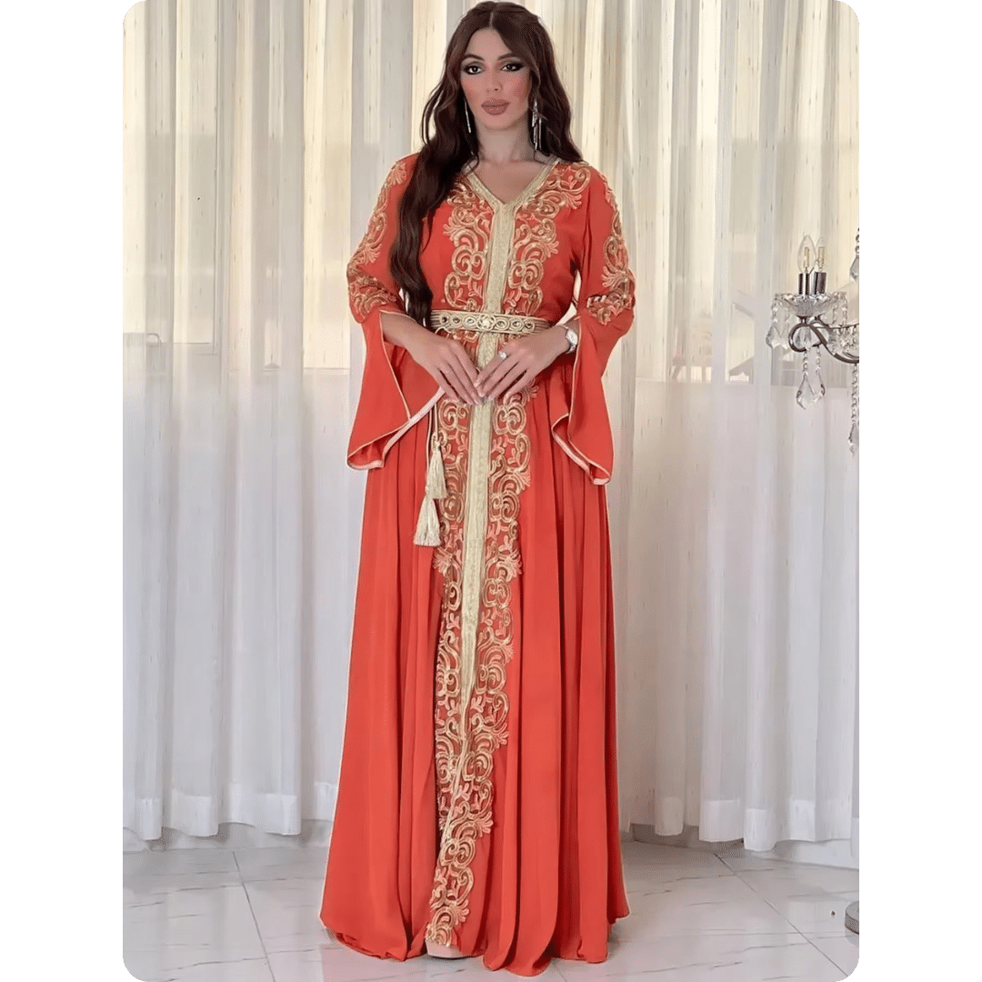 Robe Caftan Traditionnelle Marocaine à Manches Évasées 3