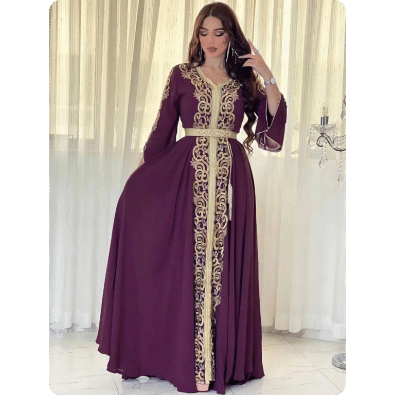 Robe Caftan Traditionnelle Marocaine à Manches Évasées 4