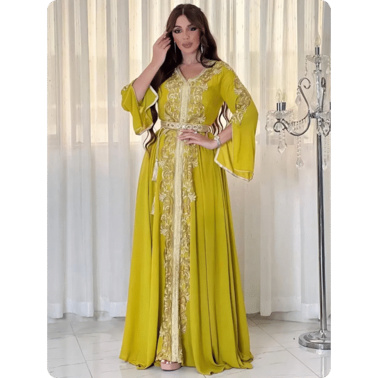 Robe Caftan Traditionnelle Marocaine à Manches Évasées 5