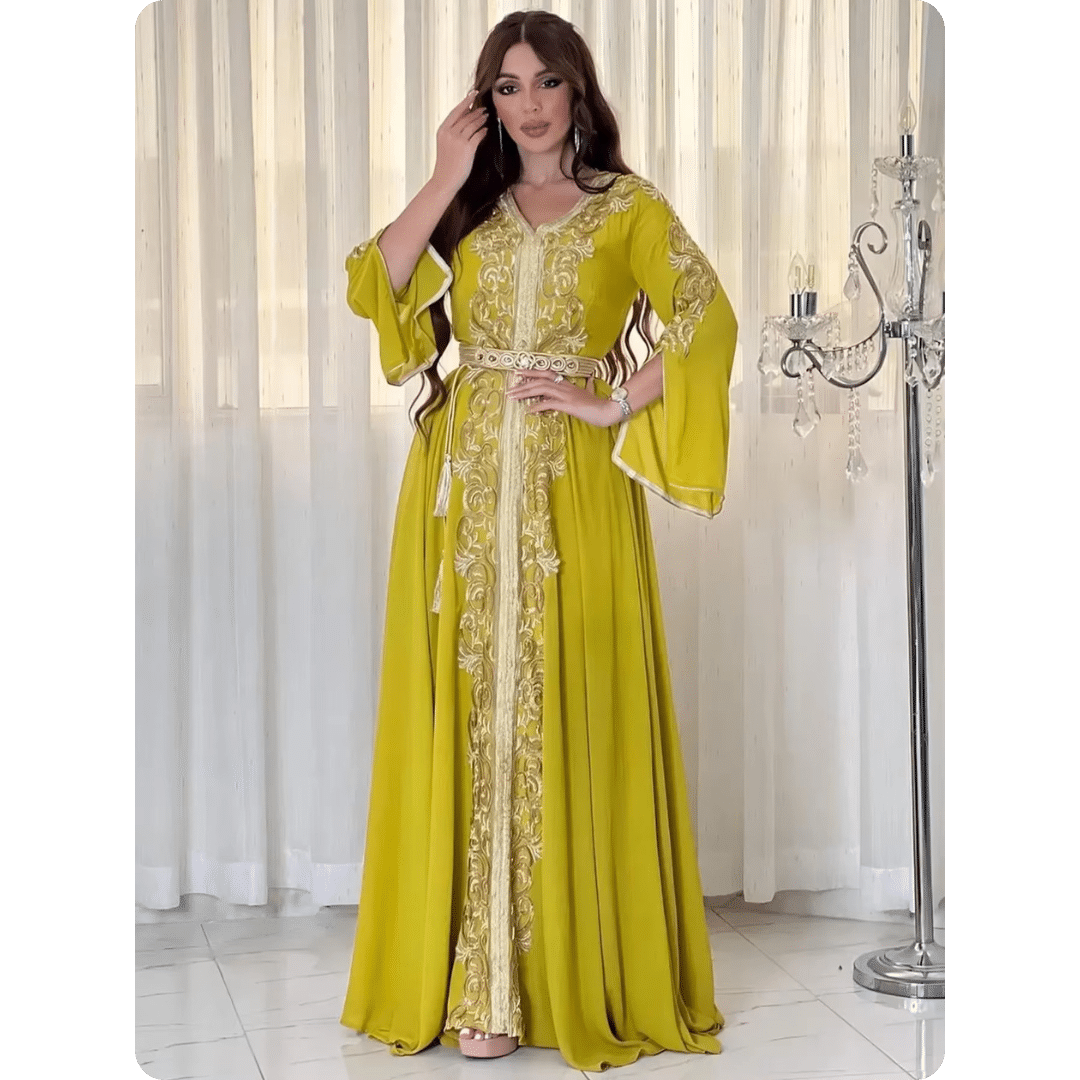 Robe Caftan Traditionnelle Marocaine à Manches Évasées 5