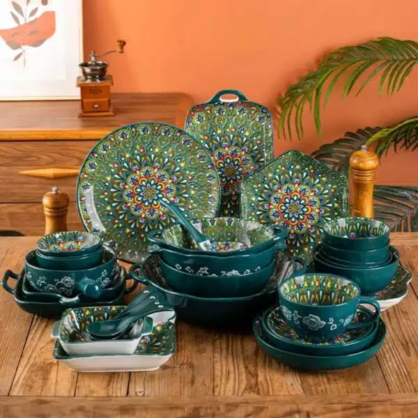 Service de vaisselle orientale en céramique motifs mandala