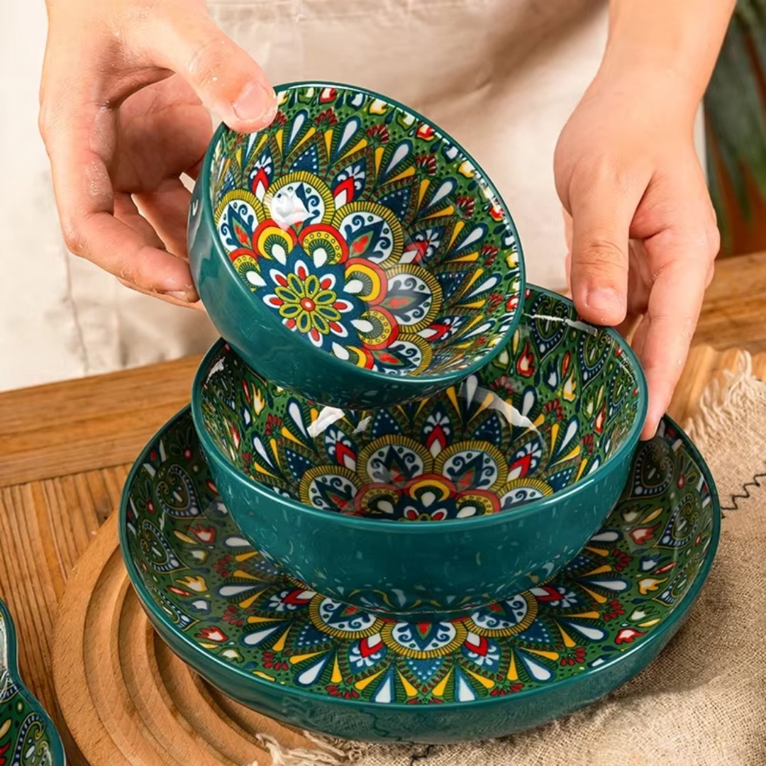 Service de Vaisselle Orientale en Céramique – Motifs Mandala Colorés 2