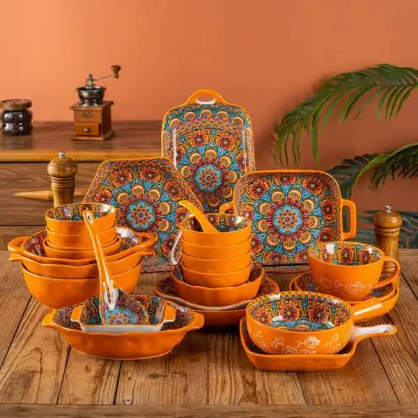Service vaisselle oriental marocain orange en céramique