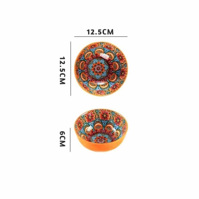 Service Vaisselle Oriental Orange en Céramique – Motifs Mandala Marocains 5
