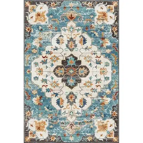 Tapis traditionnel marocain accents turquoise