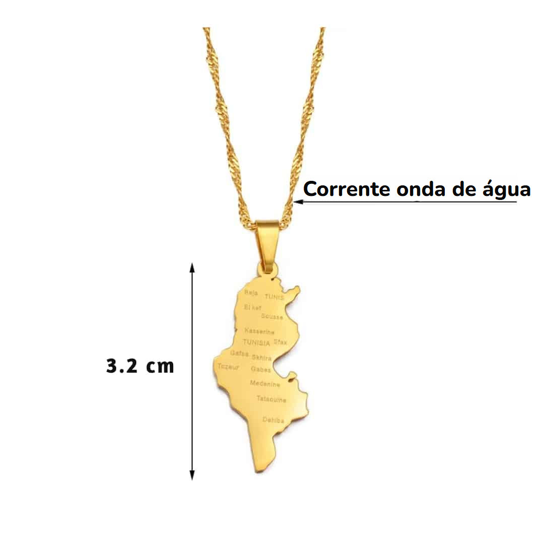 Colar com pendente em forma de mapa da Tunísia