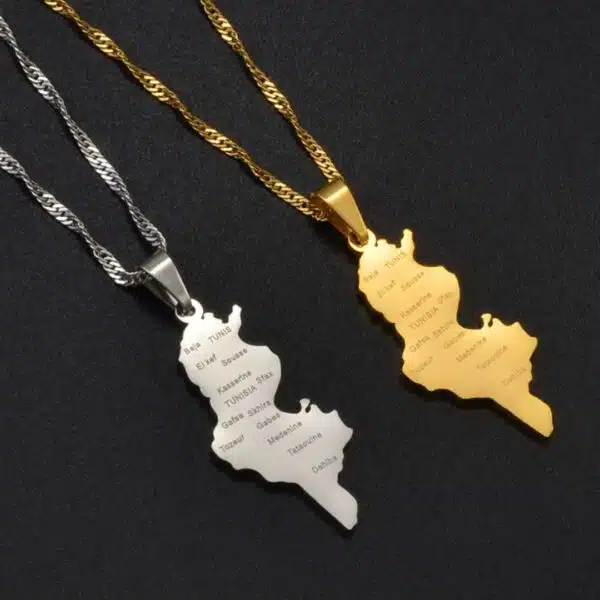 Collier avec pendentif carte de la Tunisie