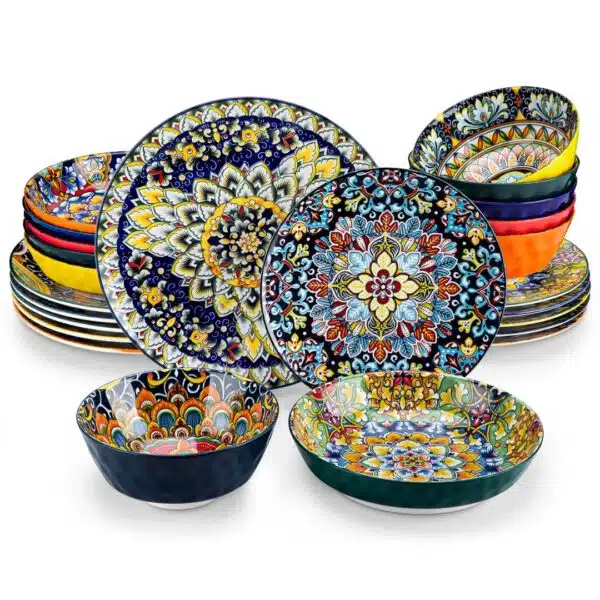 Service de vaisselle en céramique à motifs orientaux multicolores