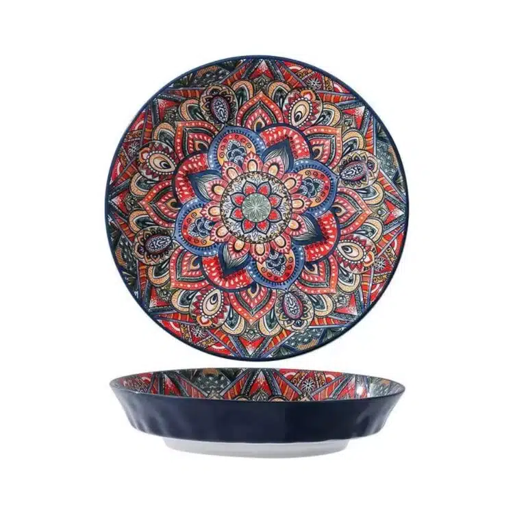 Service vaisselle bohème en céramique bleu floral