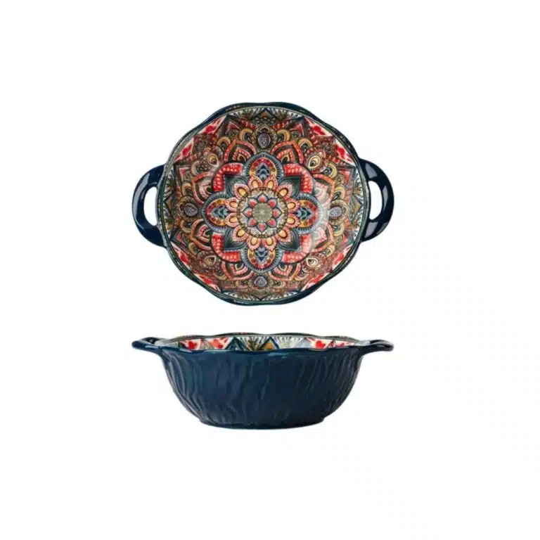 Service vaisselle bohème en céramique bleu floral